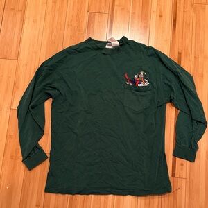 Vintage Disney Goofy Pocket Tee Long Sleeve Embroidered 90s Y2K Green Distressed